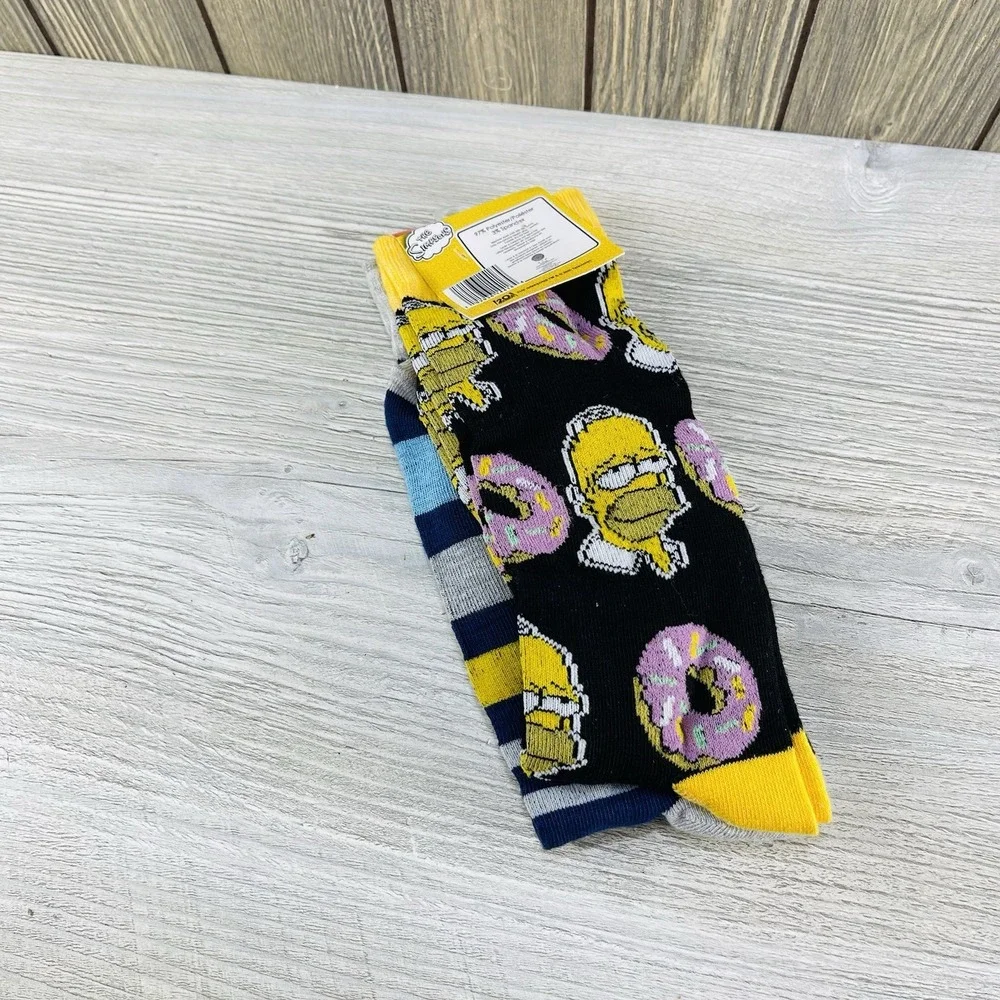 The Simpsons 2 Pairs Socks Homer Simpson Shoe Size 6 -12 Mens Womens 90s Cartoon